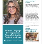 Fragile X Syndrome Study Flyer.  Young woman in the upper  left hand corner.